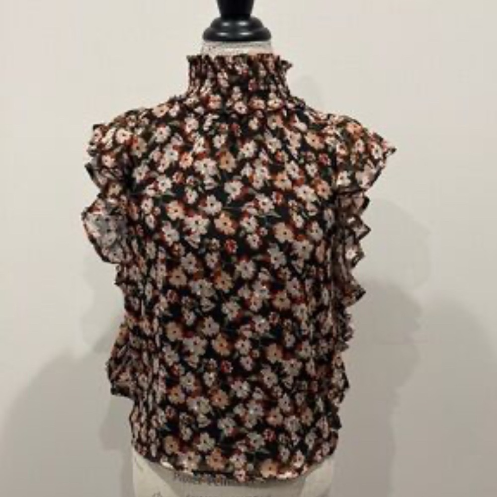 Blue Rain Pink and Orange‎ Ruffled Blouse